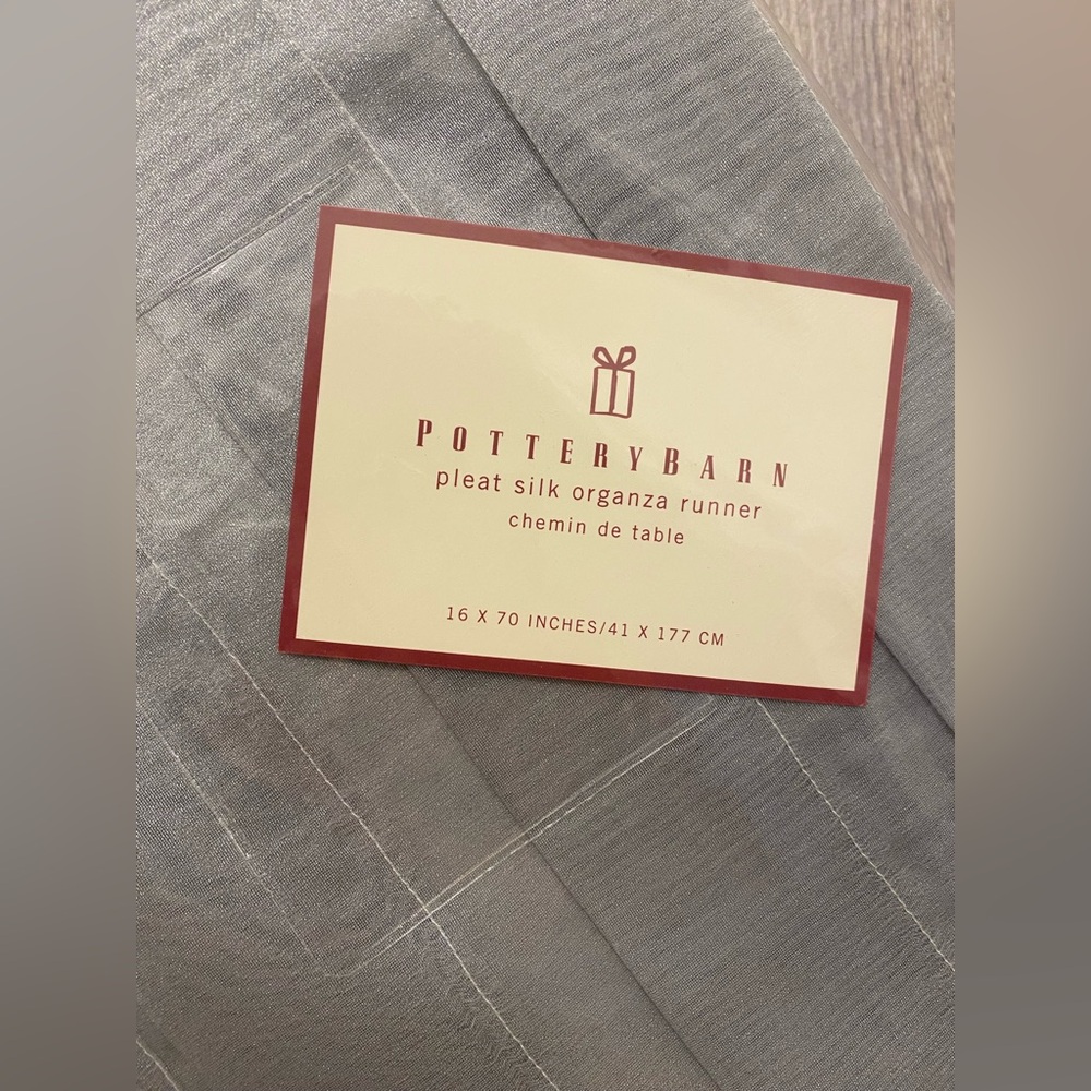 Pottery Barn Pleat Silk Organza Runner 16” X 70” Silver Shiny NIP - Picture 2 of 9